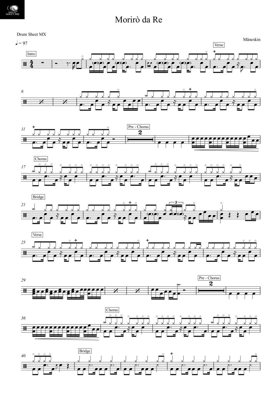 Moriro' Da Re Drum Set scores gallery preview page 1