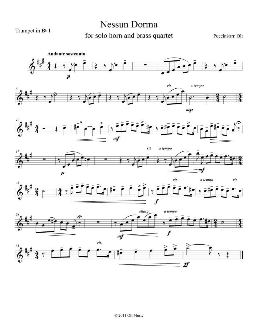 Nessun Dorma Brass Quintet scores gallery preview page 1