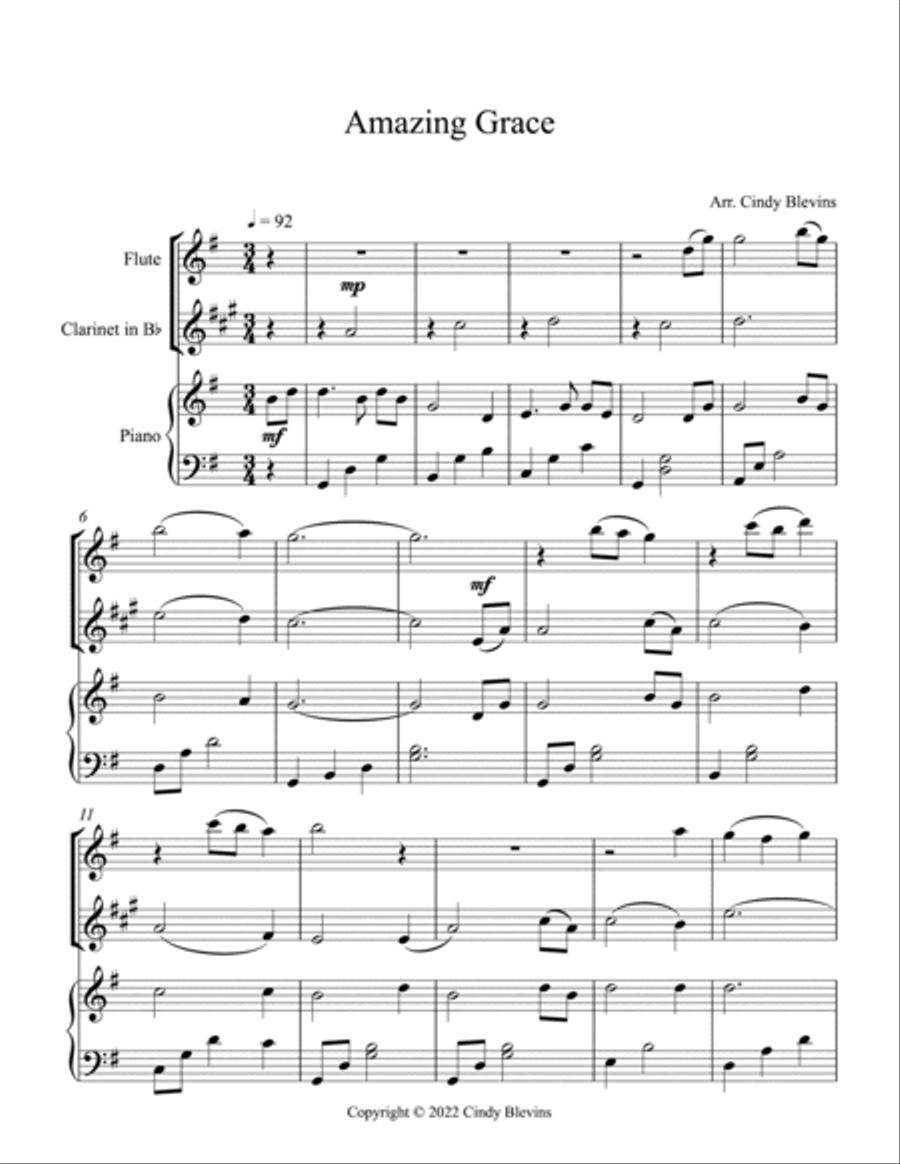 12 Favorite Hymns, Flute, Clarinet and Piano Woodwind Duet scores gallery preview page 2