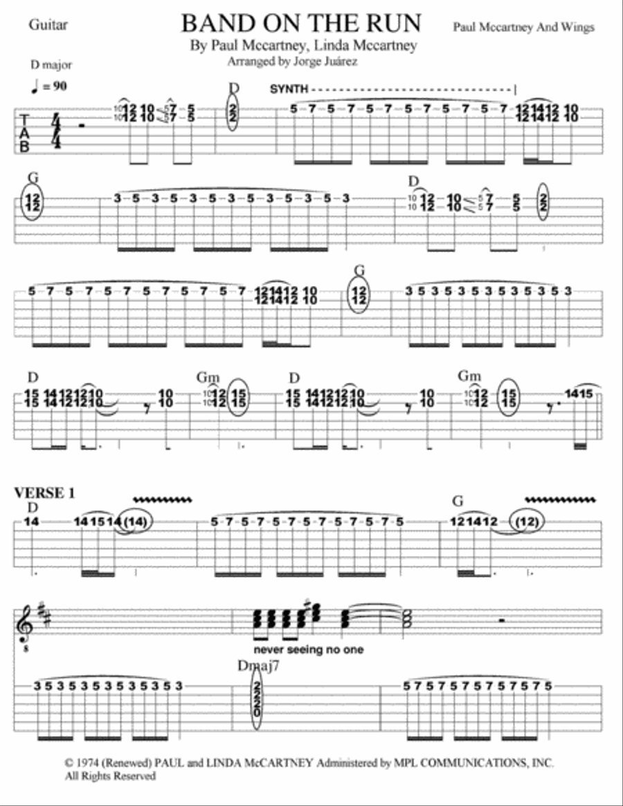 Band On The Run Band On The Run Guitar Tablature scores gallery preview page 1