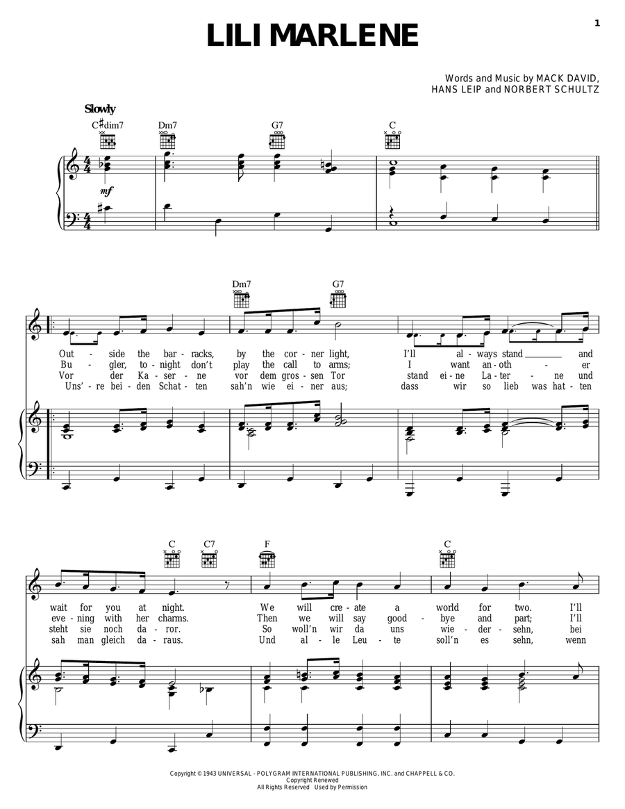 Lili Marlene Lili Marlene Piano, Vocal, Guitar scores gallery preview page 1