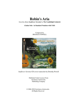 Book cover for Robin's Aria (guitar solo in standard notation with TAB)