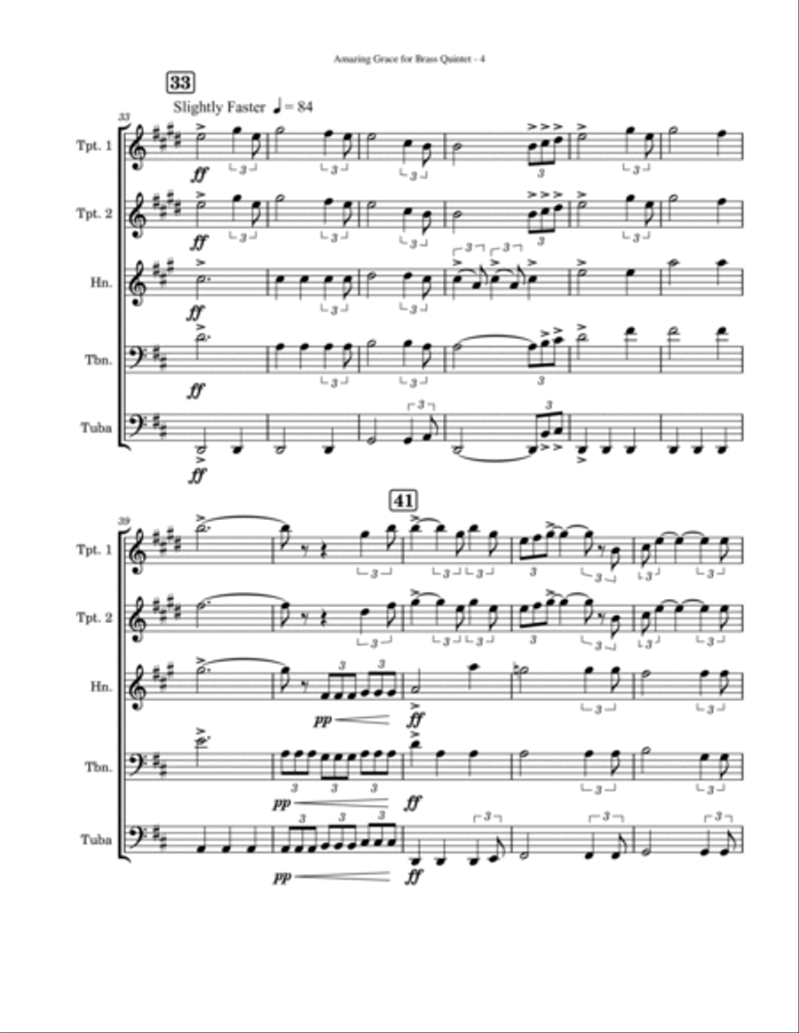 Amazing Grace Brass Quintet scores gallery preview page 4
