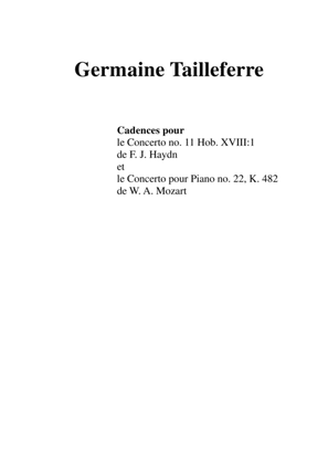 Book cover for Germaine Tailleferre: Cadences for the Concerto no. 11 Hob. XVIII:1 by F. J. Haydn and the Concerto