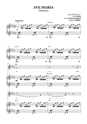 AVE MARIA - Bach/Gounod. For Soloist Soprano in D-flat Major with Piano Accompaniment