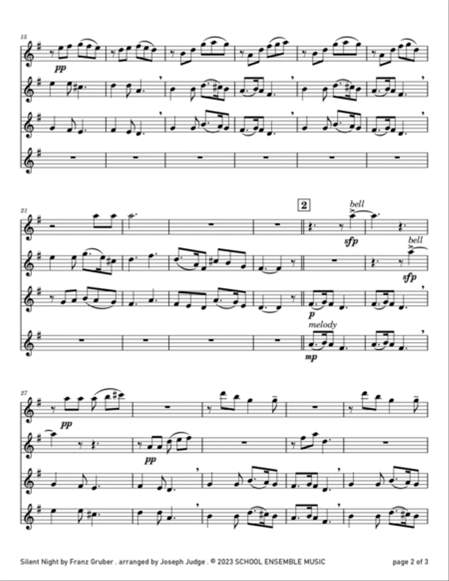 Silent Night for Clarinet Quartet in Schools Clarinet Quartet scores gallery preview page 2