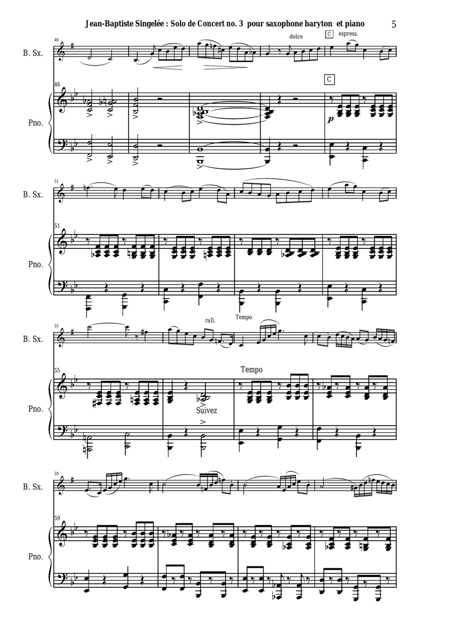 Jean-Baptiste Singelée Solo de Concert no. 3, Opus 83 for baritone saxophone and piano Baritone Saxophone scores gallery preview page 5