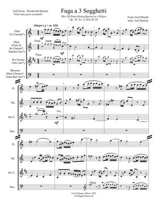 Woodwind Quartet: Haydn arr. Denney, "Fugue on 3 Subjects" (Mvt. IV, String Quartet Op. 20, No. 6)