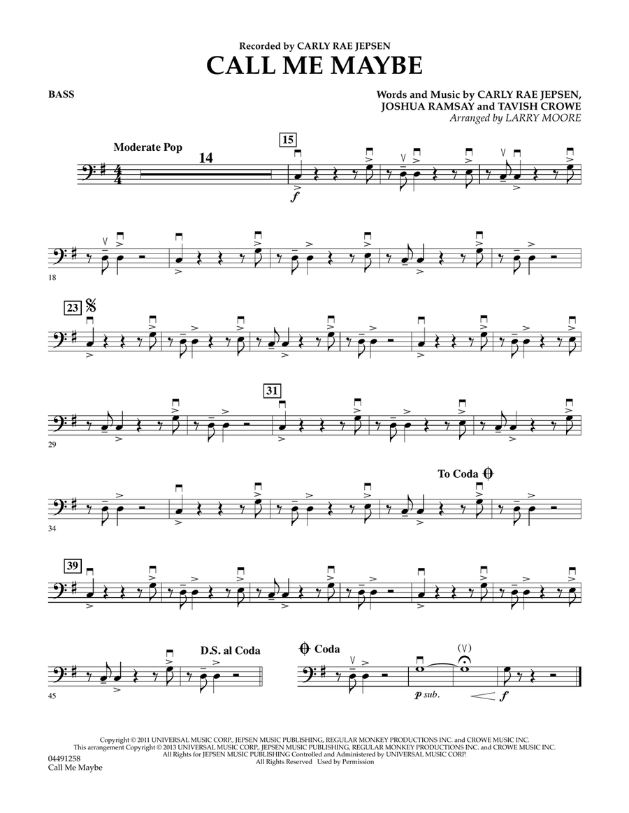 Call Me Maybe - Bass Call Me Maybe - Bass Orchestra scores gallery preview page 1