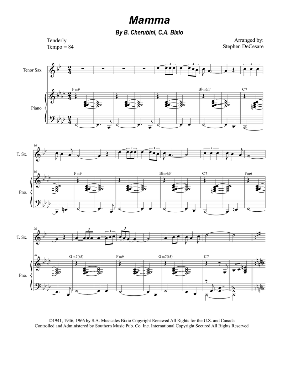 Mama (mamma) Tenor Saxophone scores gallery preview page 1