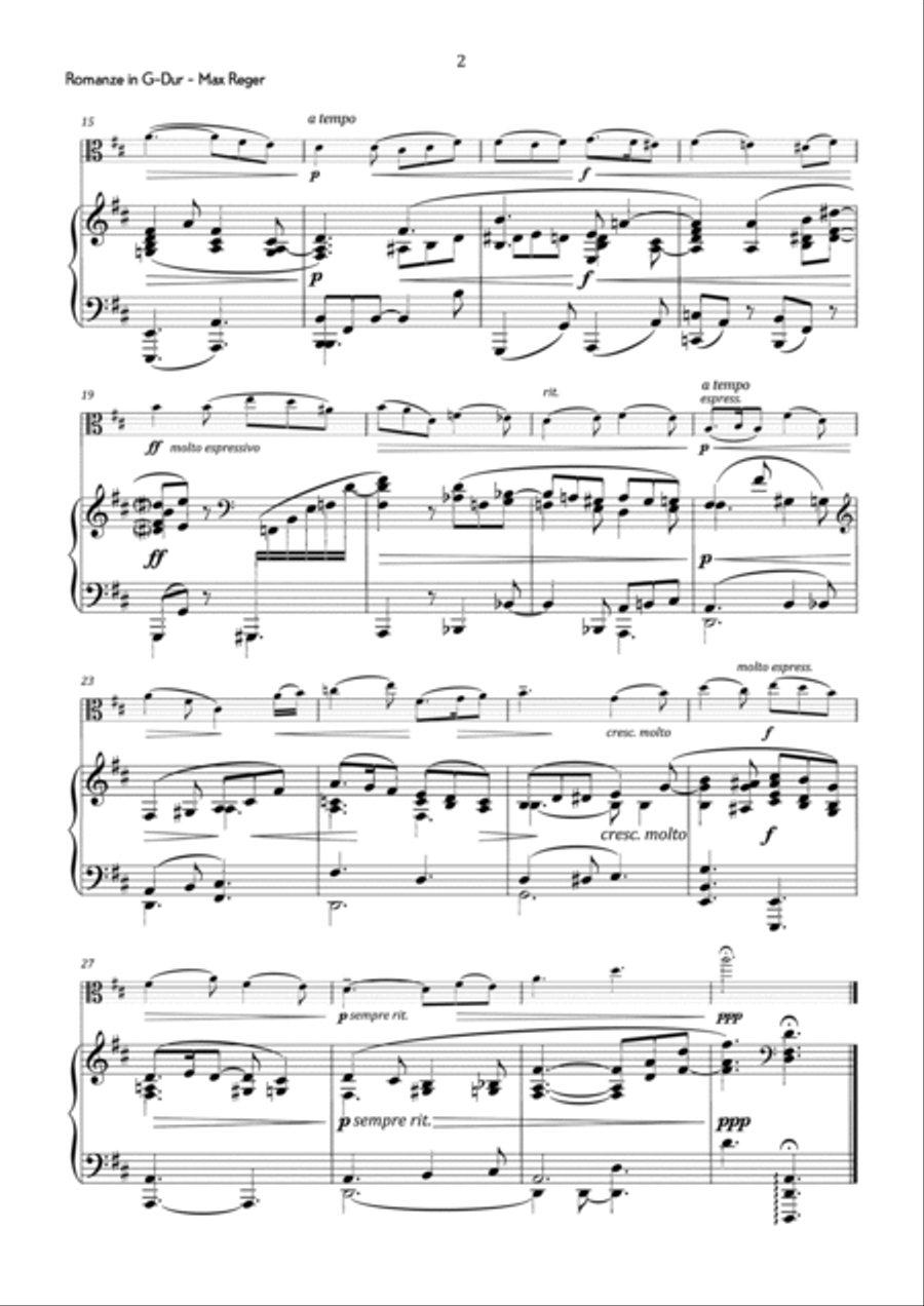 Reger - Romance in D Major - Intermediate Viola scores gallery preview page 3
