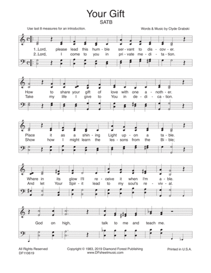 Your Gift - SATB - A Traditional Hymn with Contemporary Spiritual Words - Either a choir anthem or c image number null