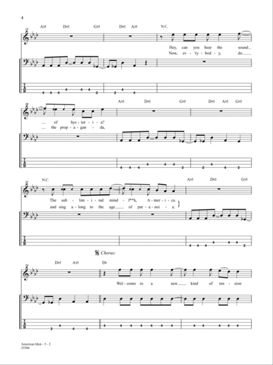American Idiot Bass Guitar Tablature scores gallery preview page 2