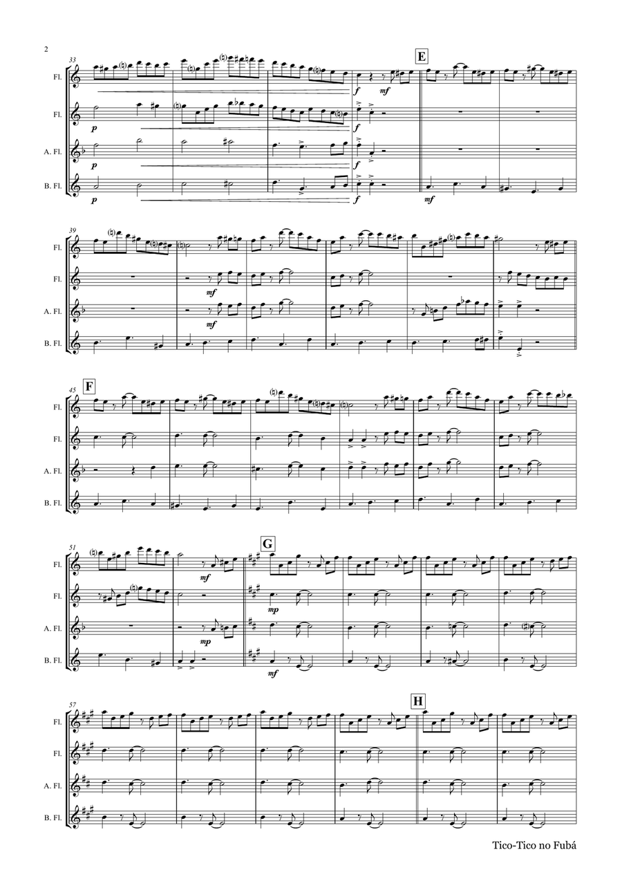 Tico-Tico no Fubá - Choro - Flute Quartet Flute Quartet scores gallery preview page 2
