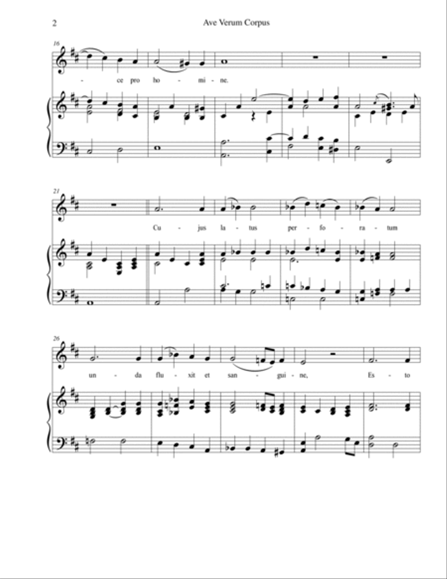 Ave Verum Corpus - for soprano or tenor solo with piano Tenor Voice scores gallery preview page 2
