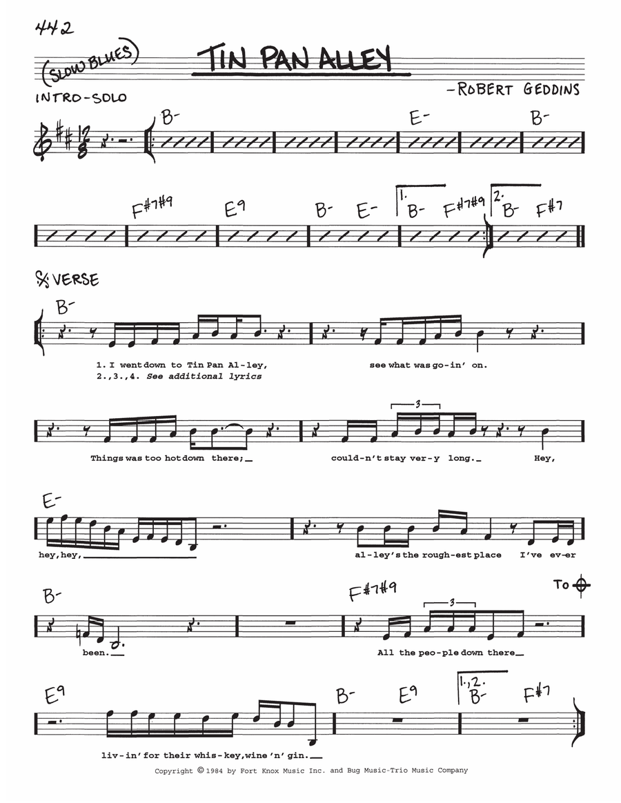 Tin Pan Alley by Stevie Ray Vaughan Voice Digital Sheet Music
