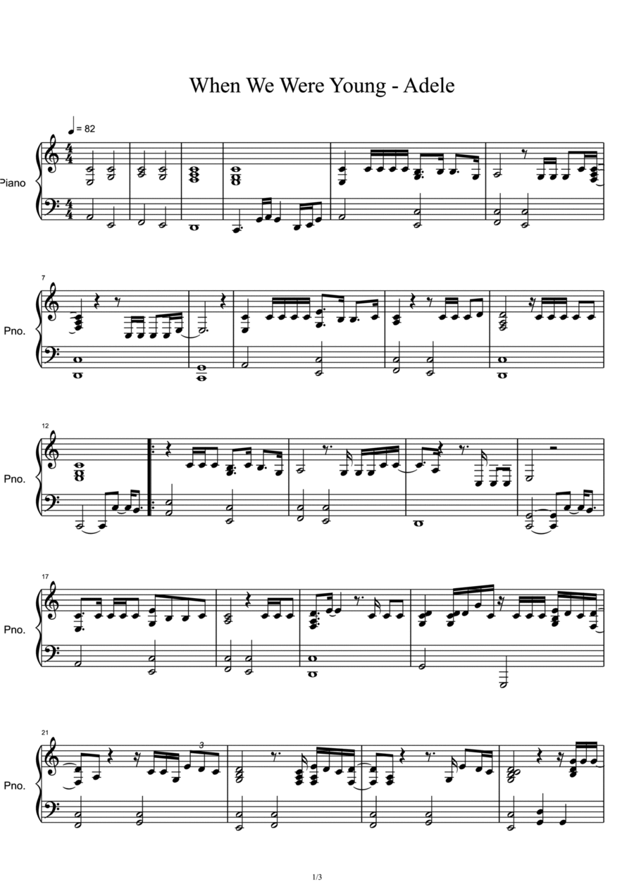 When We Were Young Piano Solo scores gallery preview page 1