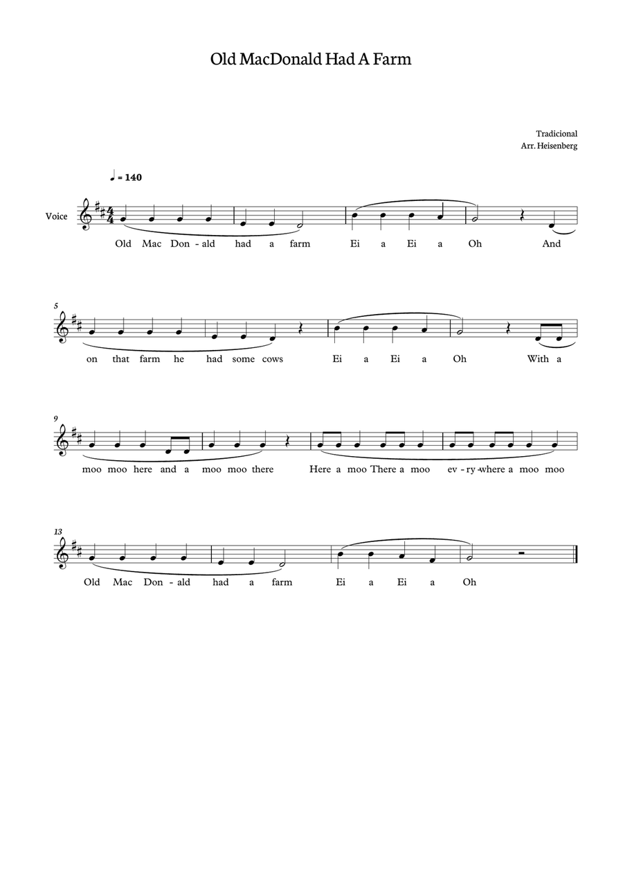 Old MacDonald Had a Farm for voice in D major Voice scores gallery preview page 1