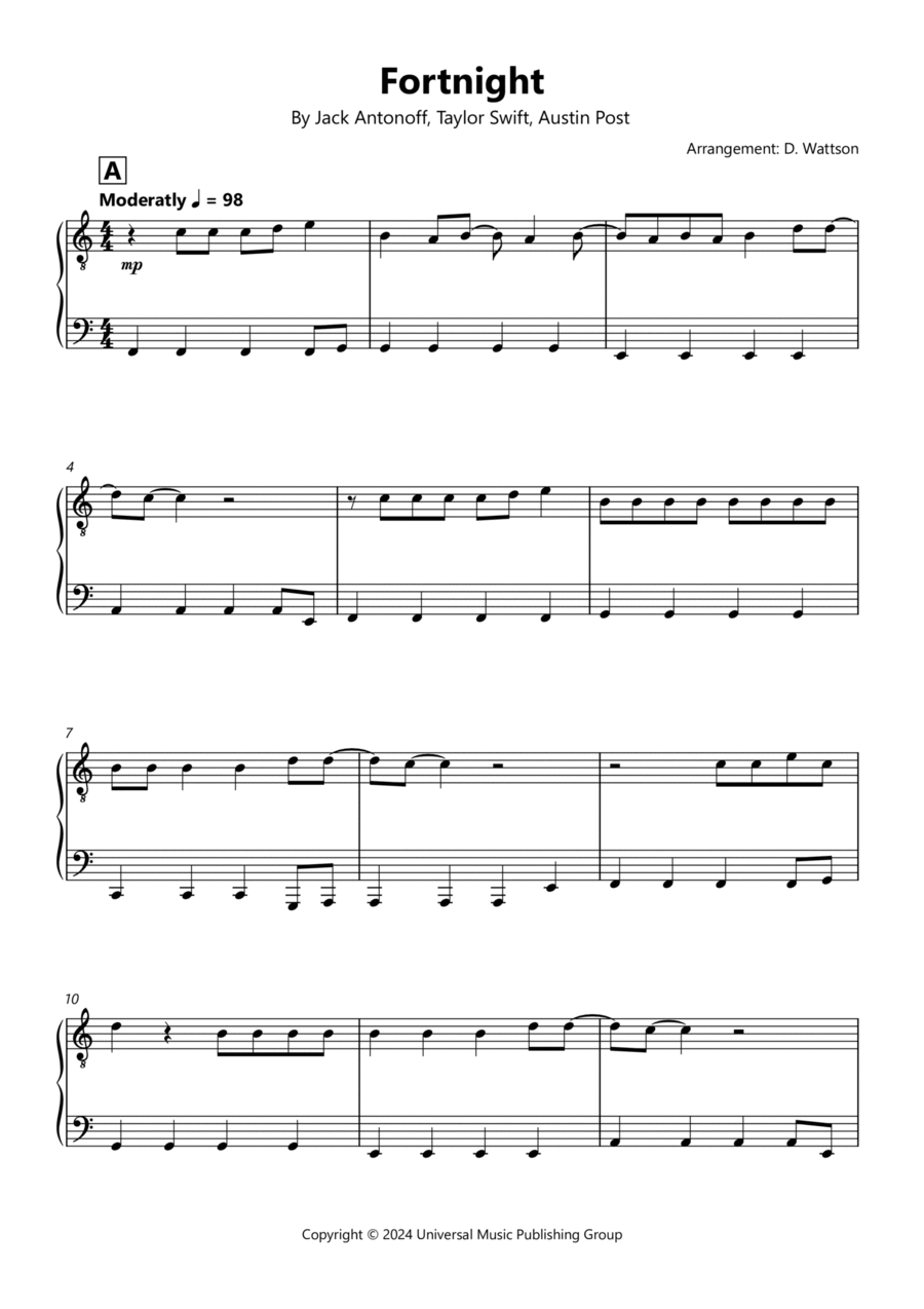 Fortnight Easy Piano scores gallery preview page 1