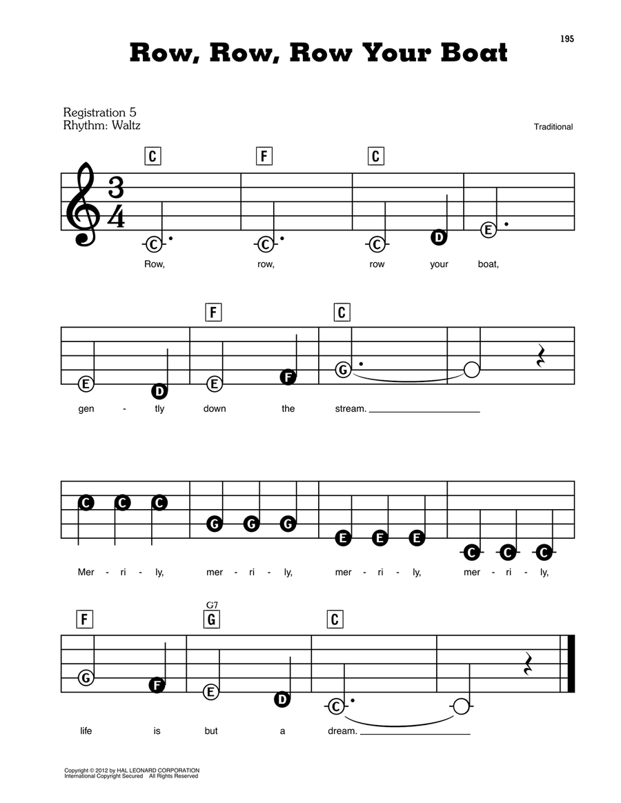 Row, Row, Row Your Boat Electronic Keyboard scores gallery preview page 1
