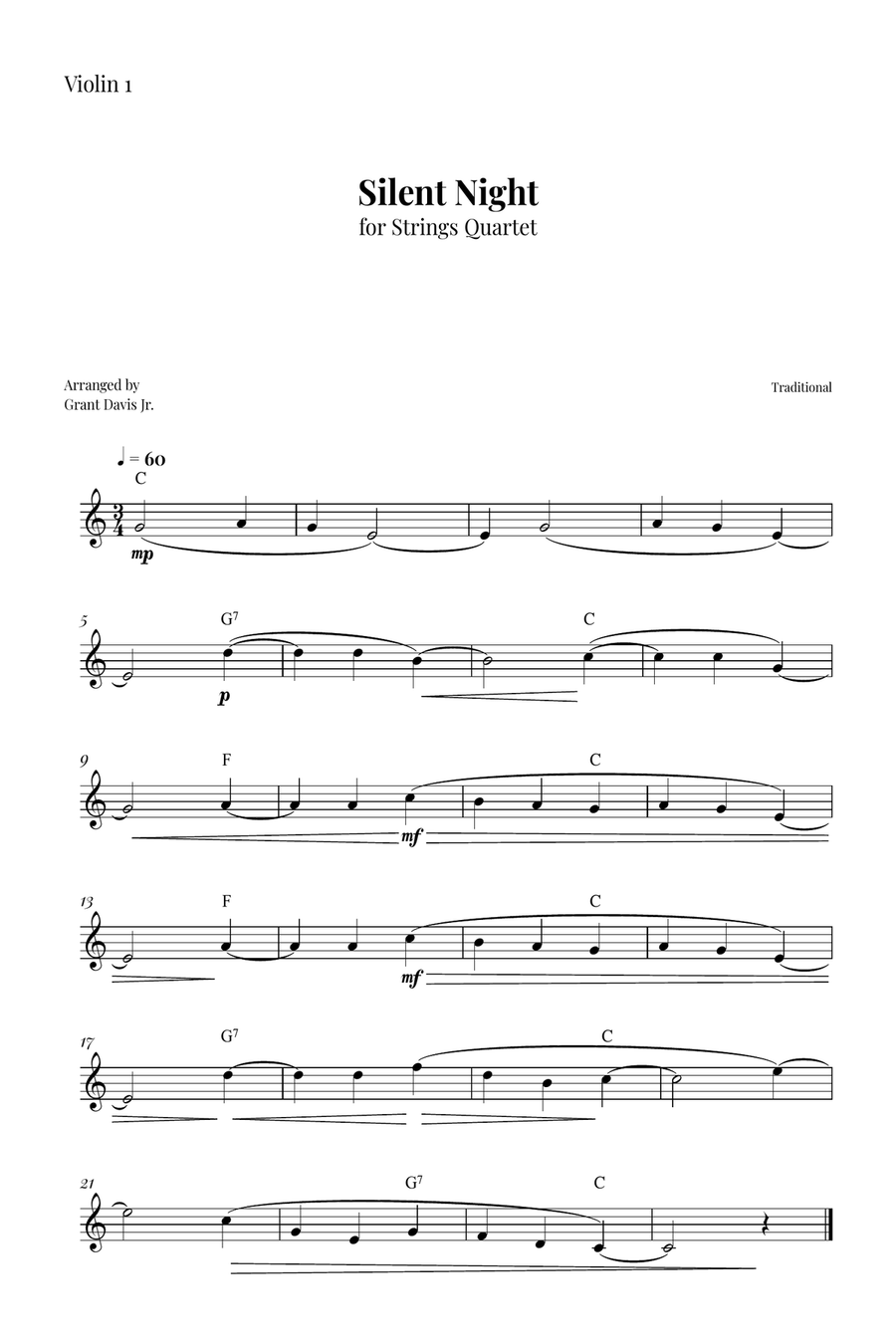 Silent Night String Quartet scores gallery preview page 5