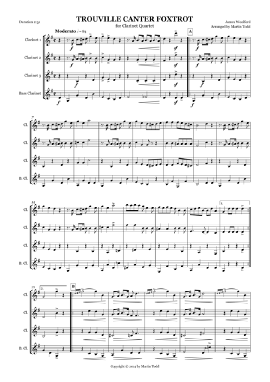 Trouville Canter Foxtrot for Clarinet Quartet Clarinet Quartet scores gallery preview page 1