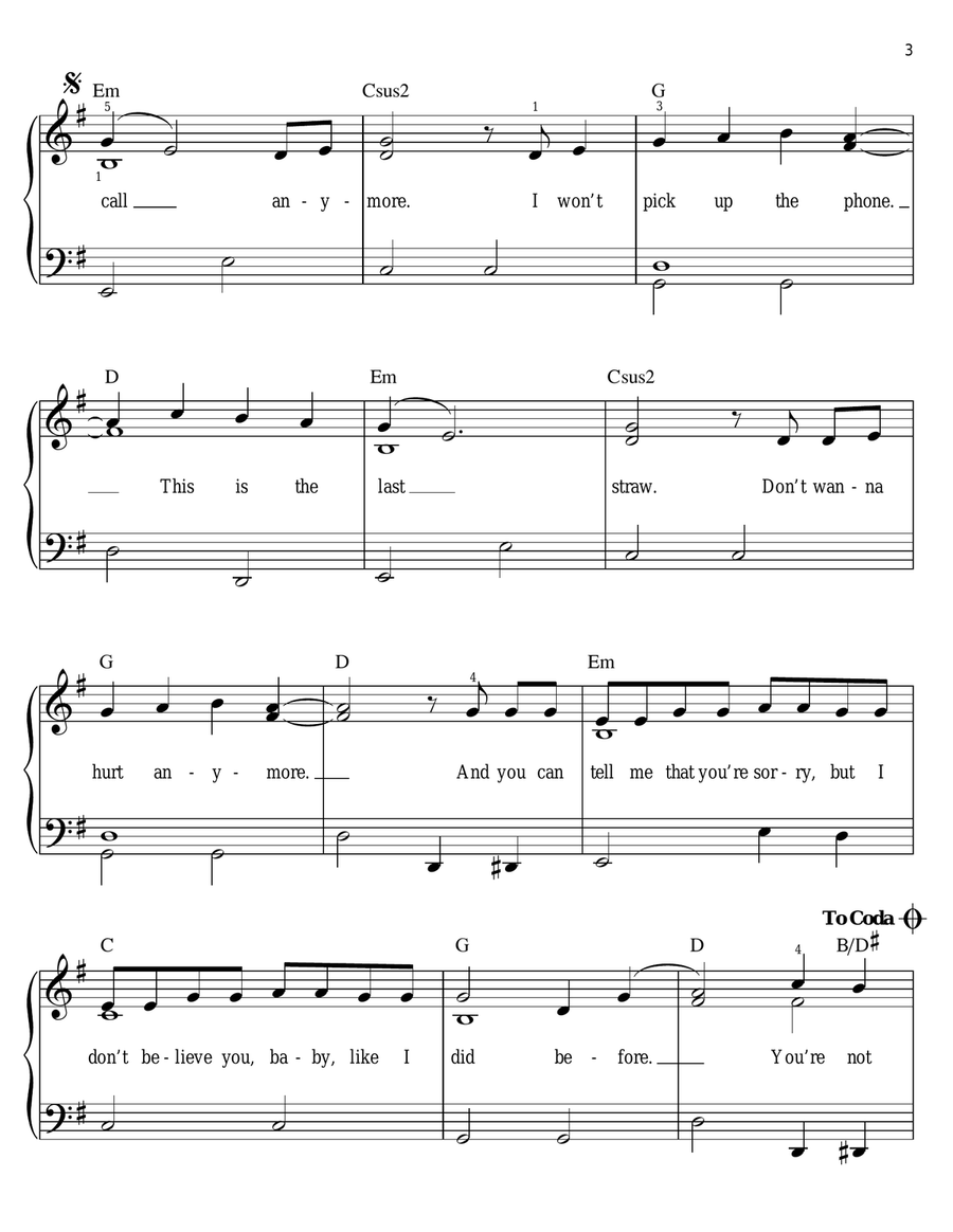 You're Not Sorry You're Not Sorry Easy Piano scores gallery preview page 3