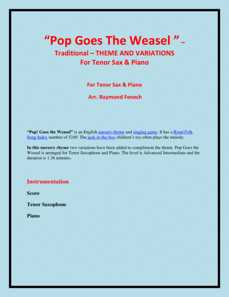 Pop Goes the Weasel - Theme and Variations For Tenor Saxophone and Piano image number null