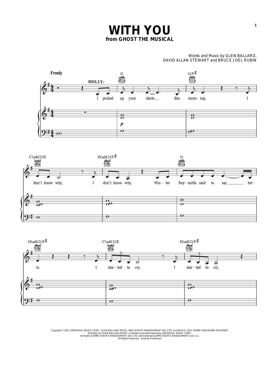 With You (from Ghost - The Musical) Piano, Vocal, Guitar scores gallery preview page 1