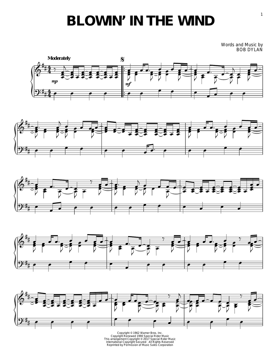 Blowin' In The Wind Piano Solo scores gallery preview page 1