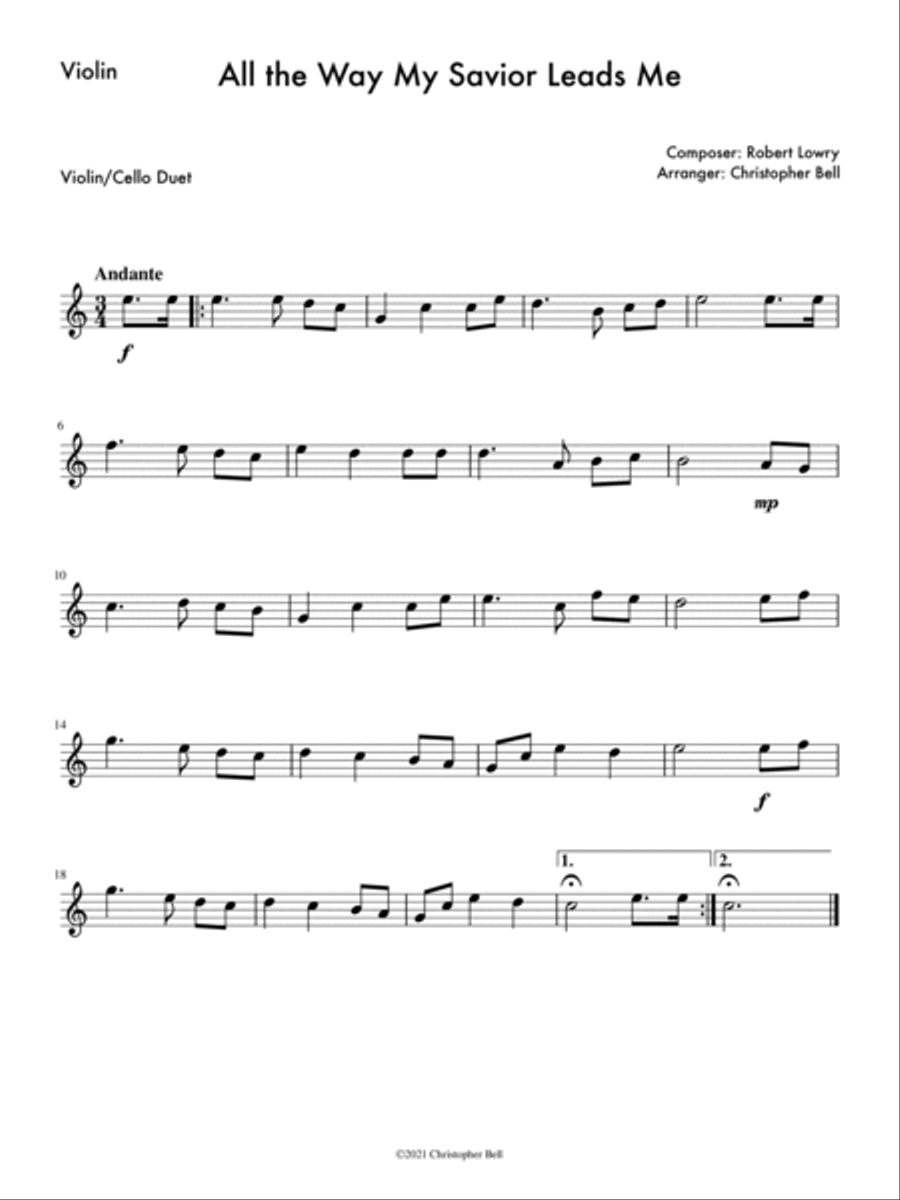 All the Way My Savior Leads Me - Easy Violin/Cello Duet String Duet scores gallery preview page 2