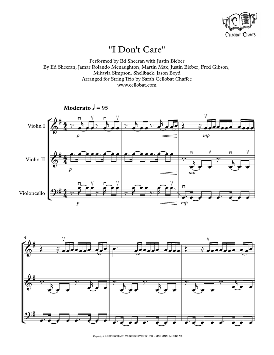 I Don't Care String Trio scores gallery preview page 1