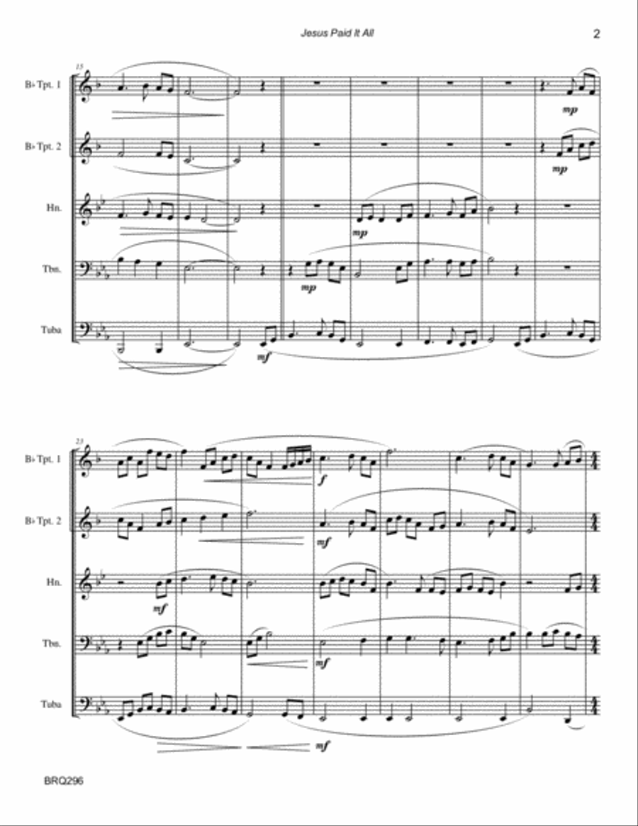 JESUS PAID IT ALL - BRASS QUINTET (unaccompanied) Brass Quintet scores gallery preview page 2