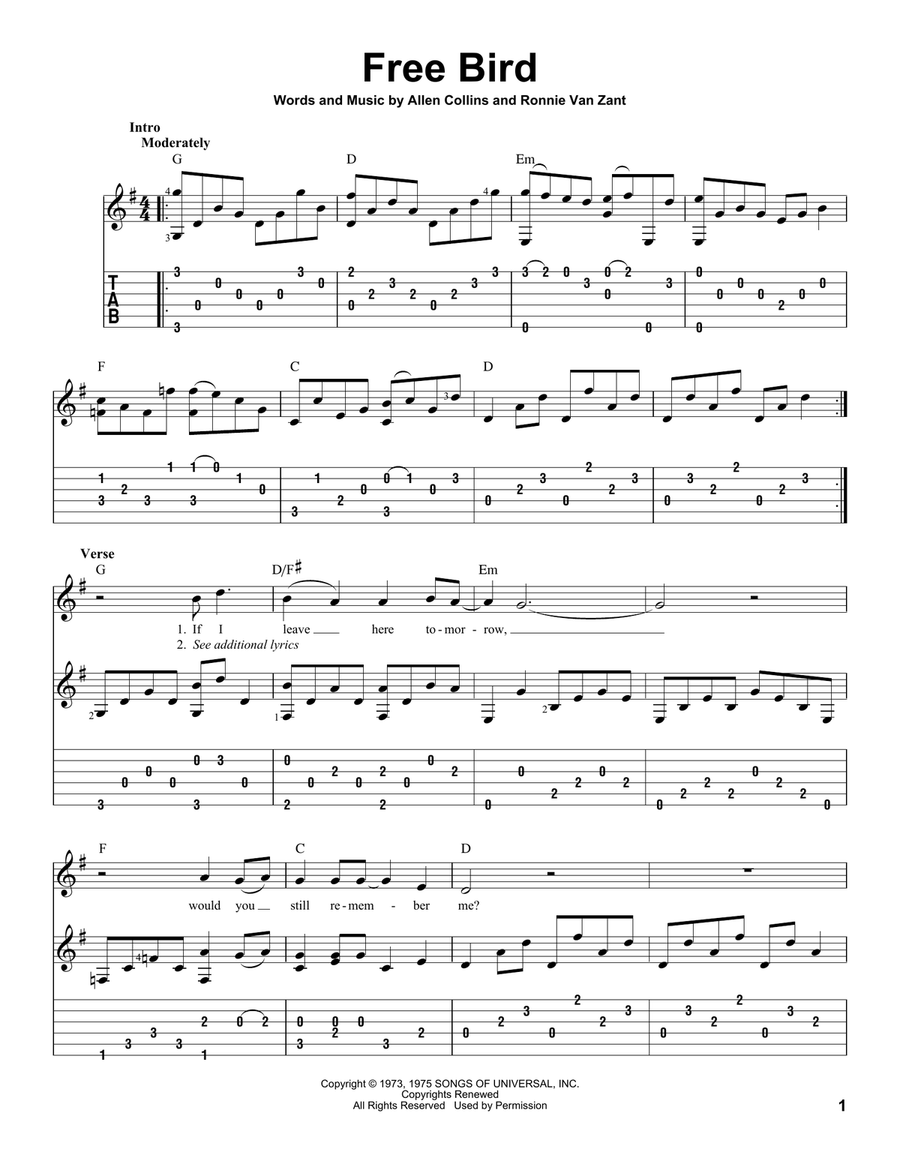 Free Bird Acoustic Guitar scores gallery preview page 1