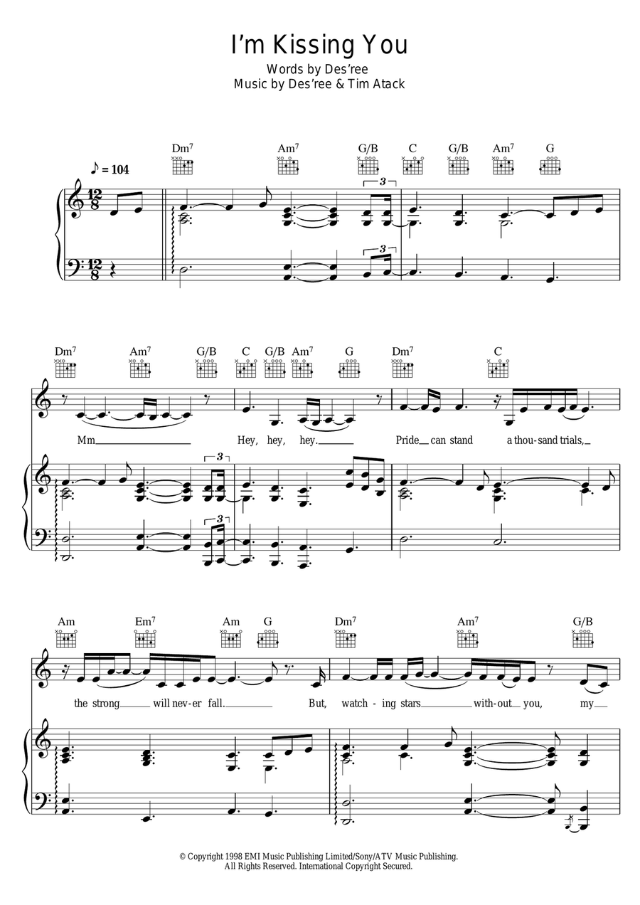 I'm Kissing You Piano, Vocal, Guitar scores gallery preview page 1