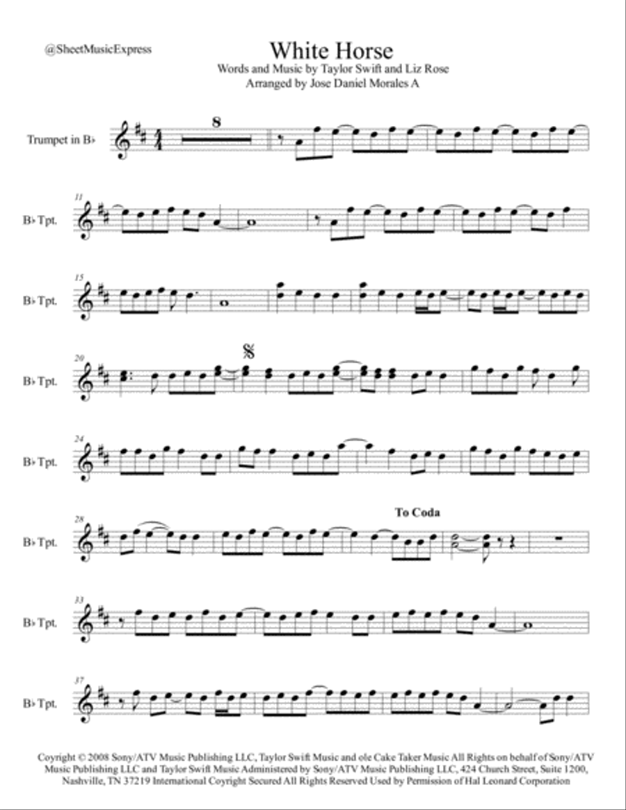 White Horse White Horse Trumpet Solo scores gallery preview page 1
