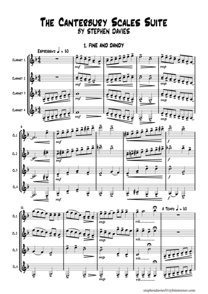 'The Canterbury Scales Suite' by Stephen Davies for Clarinet Quartet. image number null