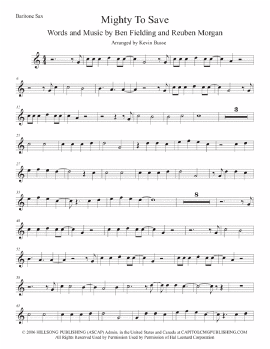 Mighty To Save Baritone Saxophone scores gallery preview page 1