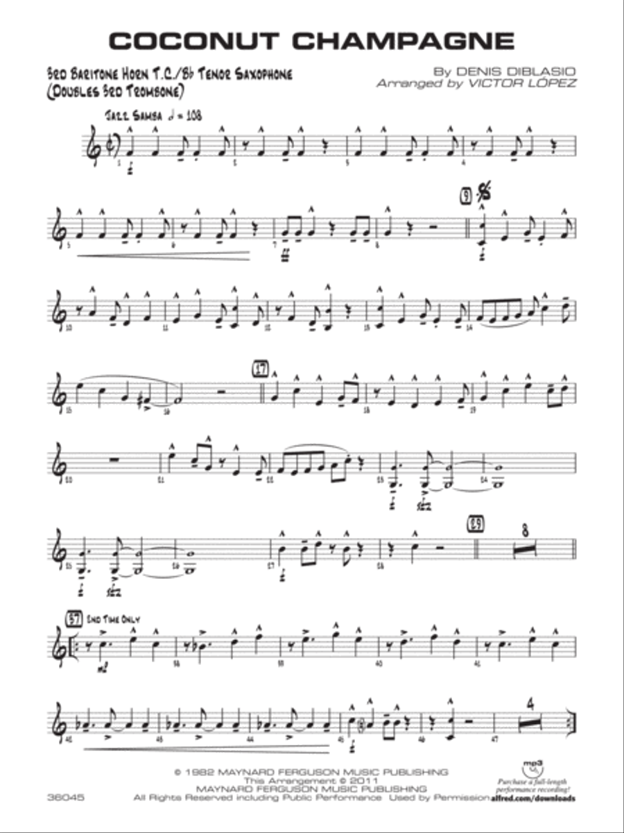 Coconut Champagne: 3rd Baritone T.C. Jazz Ensemble scores gallery preview page 1