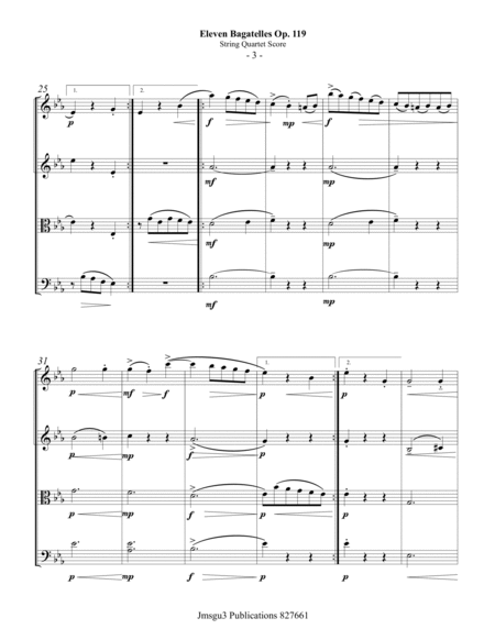 Beethoven: Eleven Bagatelles Op. 119 String Quartet - Score Only image number null