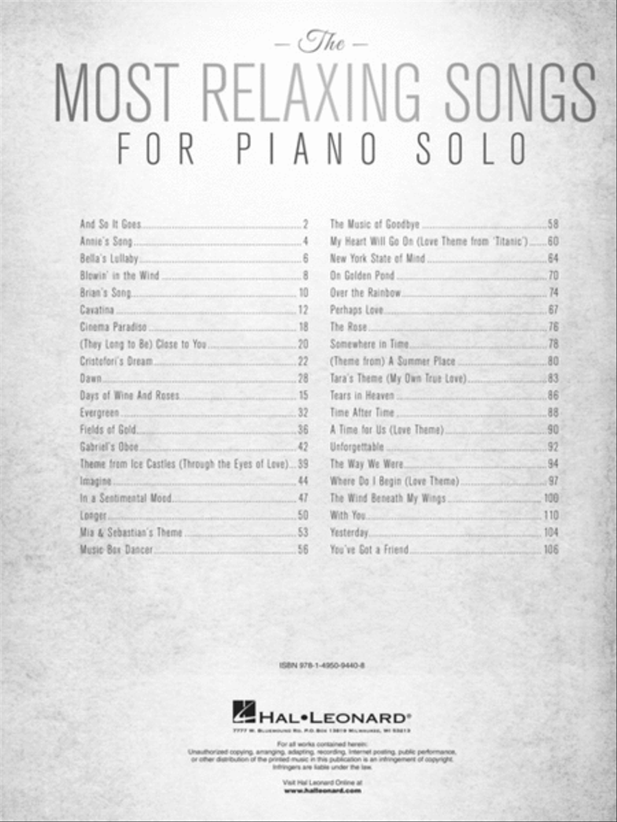 The Most Relaxing Songs for Piano Solo Piano Solo scores gallery preview page 2