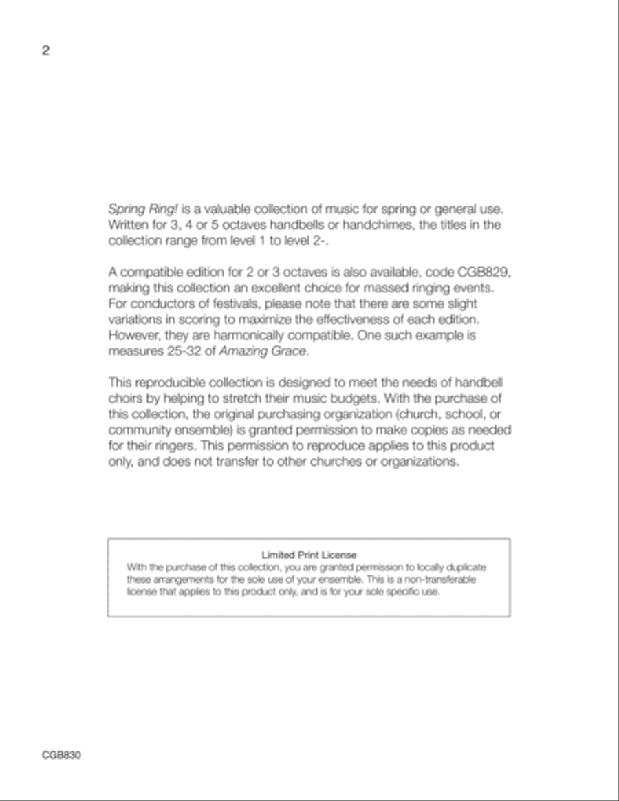 Spring Ring! (3-5 octaves) (Reproducible music for handbells or handchimes 5-Octaves scores gallery preview page 3