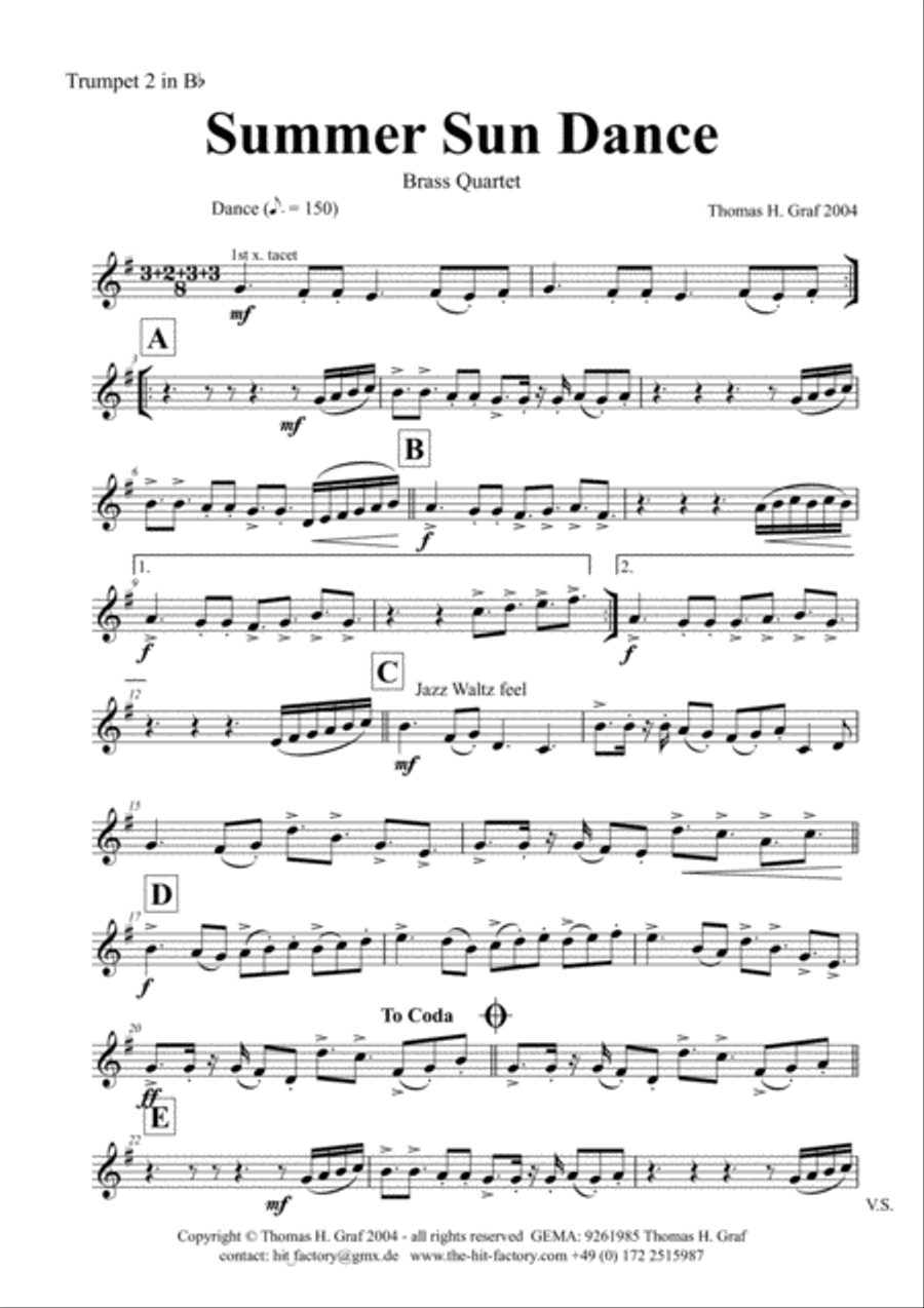 Summer Sun Dance - 11/8 - Folk Dance Style - Brass Quartet Brass Quartet scores gallery preview page 6