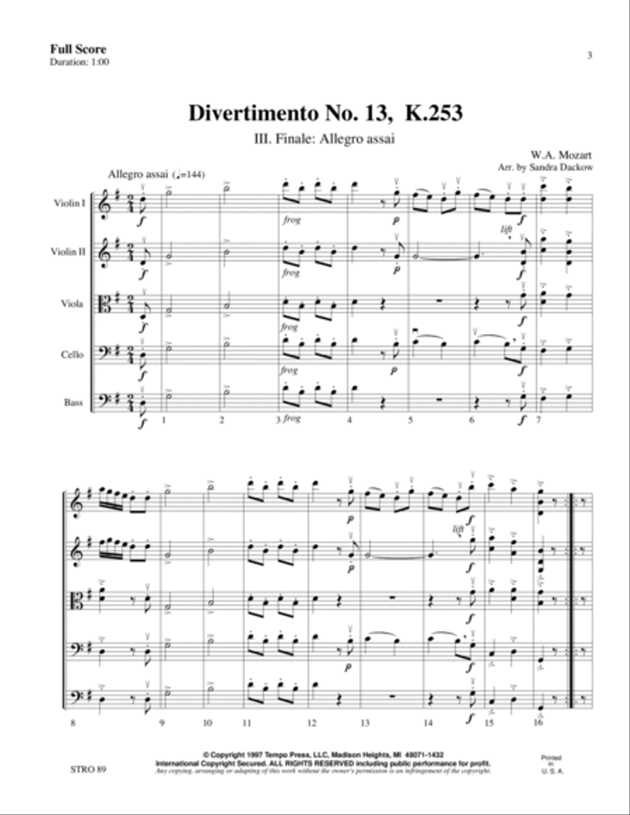 Divertimento No. 13 K. 253, 3rd movement (Finale, Allegro assai) Orchestra scores gallery preview page 2