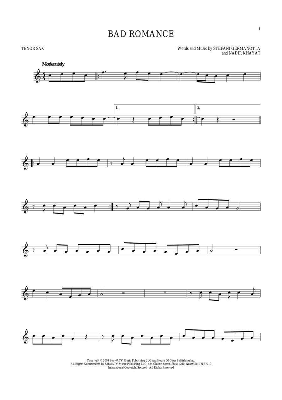 Bad Romance Bad Romance Tenor Saxophone scores gallery preview page 1