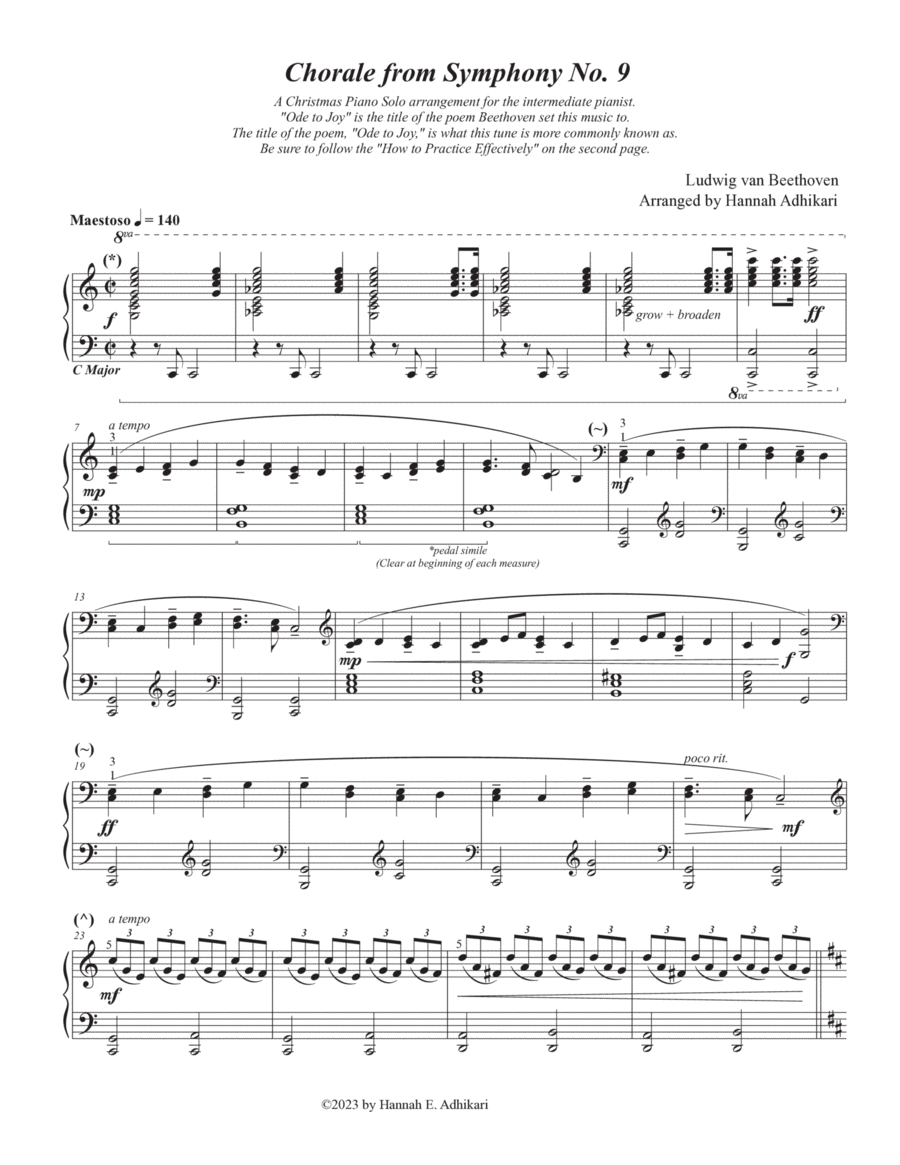 Ode to Joy - Arranged for Piano Piano Method scores gallery preview page 1
