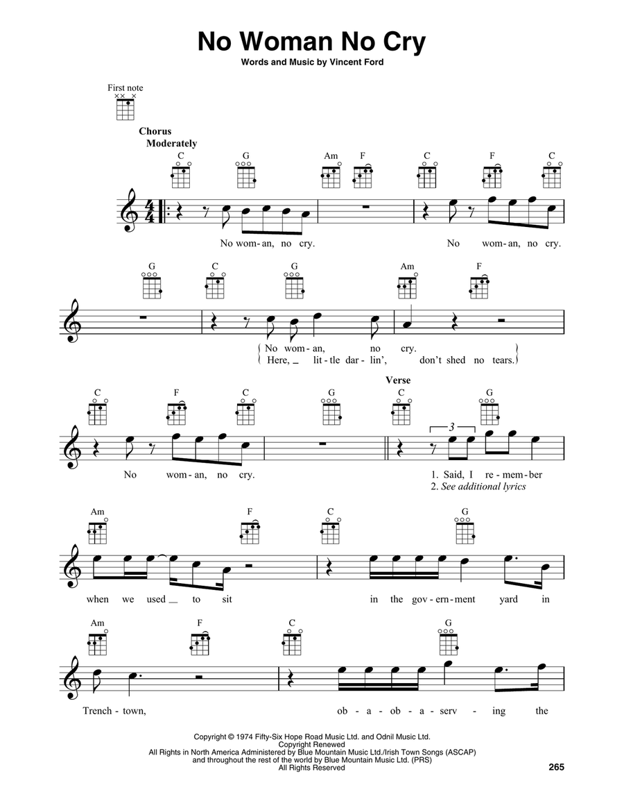 No Woman No Cry Baritone Ukulele scores gallery preview page 1