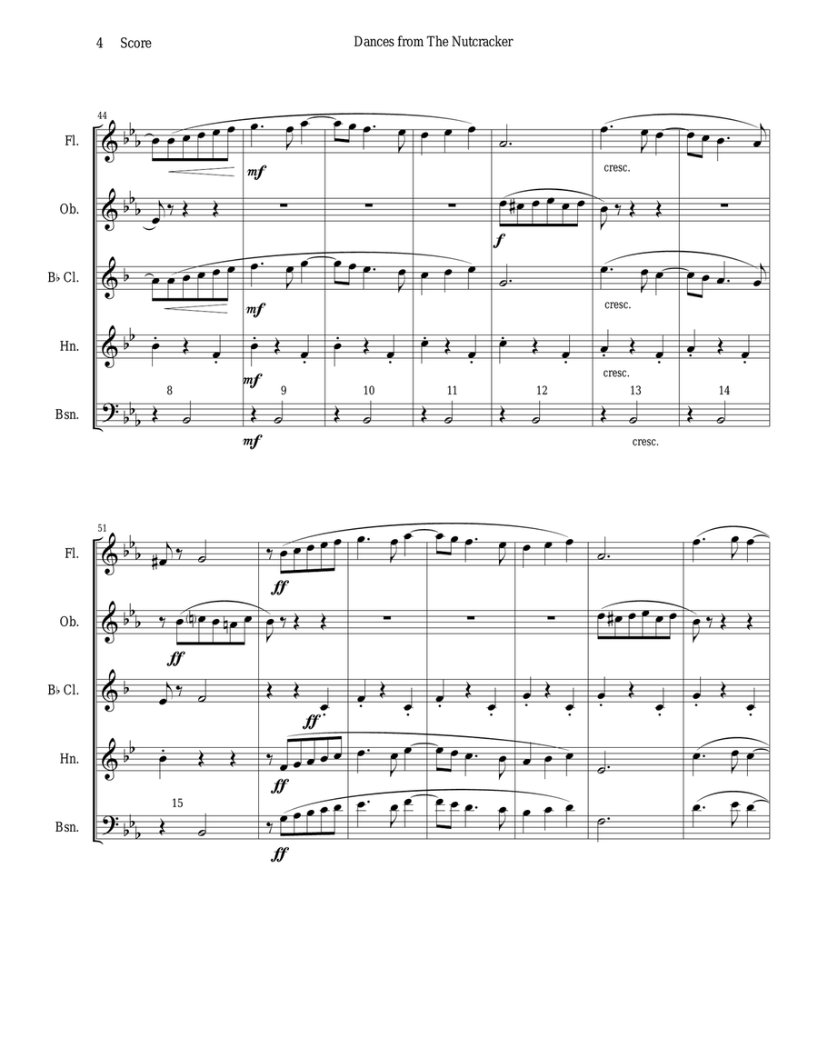 Six Dances from The Nutcracker by Tchaikowsky for Woodwind Quintet image number null