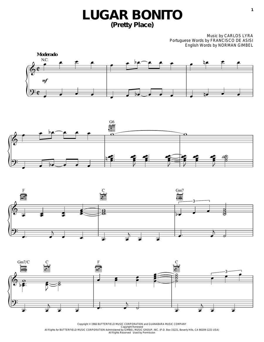 Lugar Bonito (Pretty Place) Piano, Vocal, Guitar scores gallery preview page 1