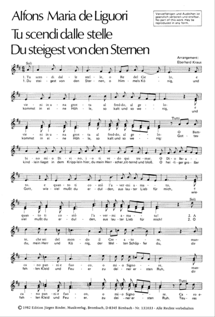 Tu scendi dalle stelle (Du steigest von den Sternen) - Choir Score